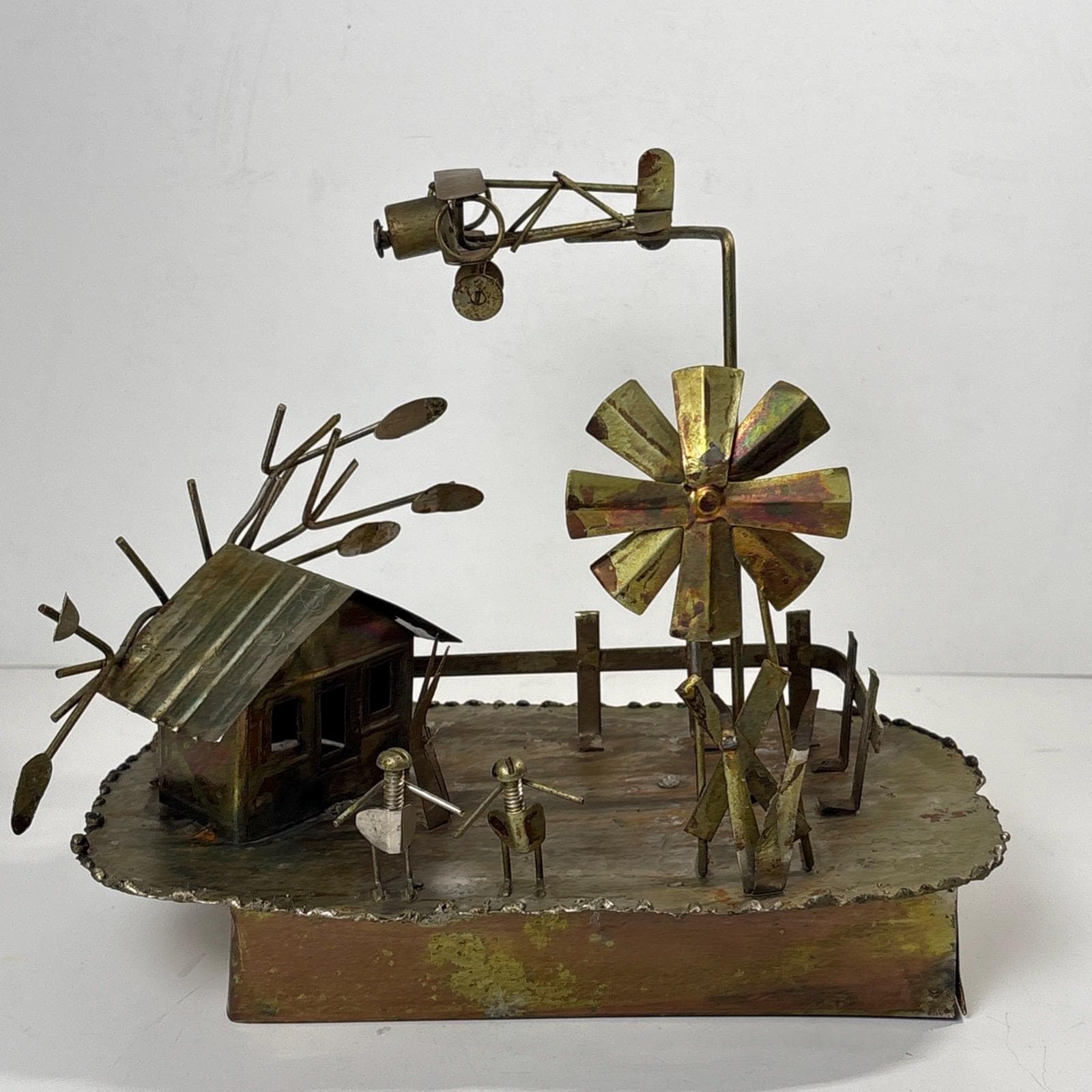 Vtg Copper Tin Airplane Music Box Fly Me to the Moon Novelty Works