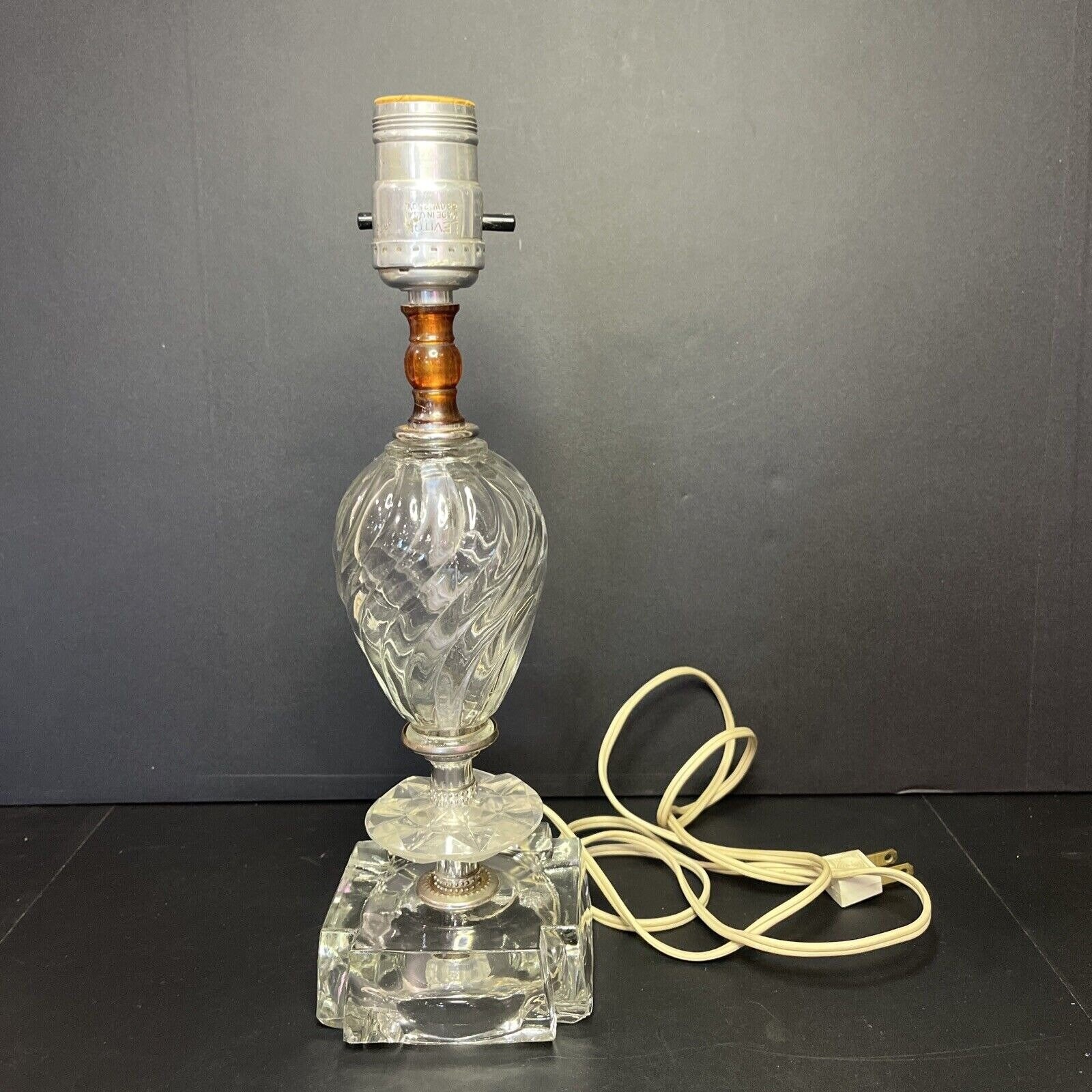 Leviton Clear Swirl Glass Dresser Lamp Vanity Light MCM Cottagecore Works