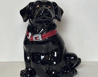Vtg Black Lab Dog Cookie Treat Jar Figure 3D Shape Labrador Canister Puppy