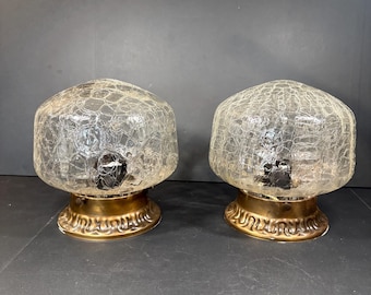 Lámpara de techo vintage MCM con globo de cristal craquelado, diseño retro en forma de hongo, juego de 2 unidades