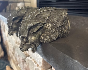 Vtg 90s Pair Dragon Gargoyle Bookends Shelf Sitter Fantasy Figurine Scary Decor