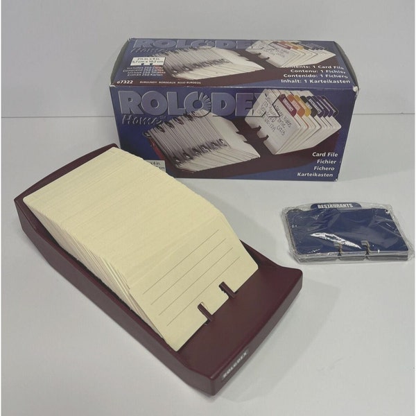 90s Rolodex Home Office Flip Address Card File 67322 Burgandy Dividers NIB