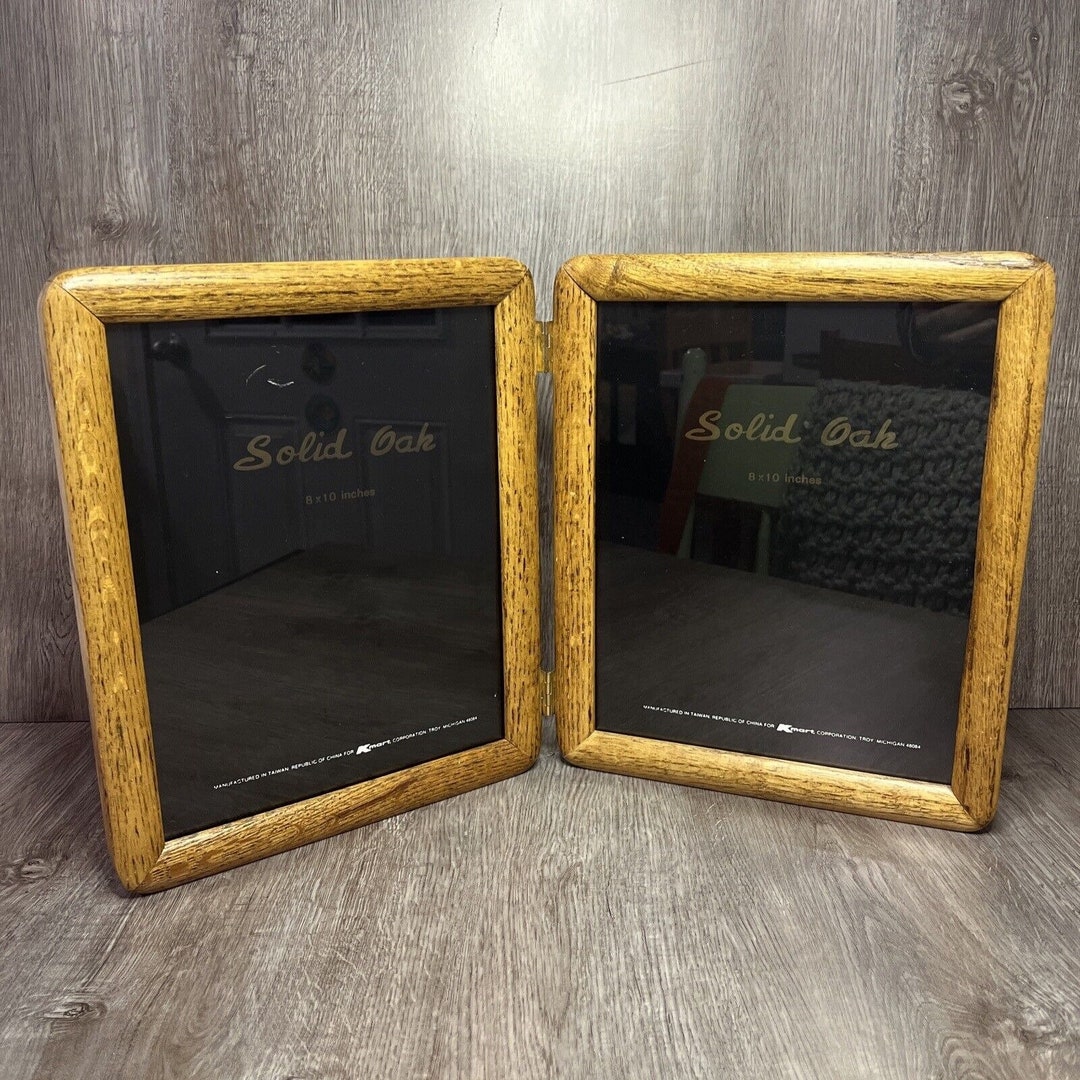 80s Vibe Hinged Frame Solid Oak & Glass Round Edges 8x10 Wood Backing