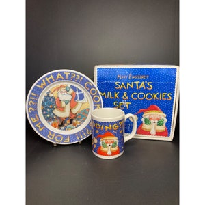 Mary Engelbreit Santa’s Milk & Cookies Set in Box Plate Mug Vintage Christmas