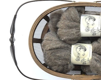 Local Tweedy Blend Wool Spinning Fiber, Locally Grown Humane Wool, Sold by the Ounce, Dark Grey Wool Roving