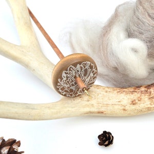 Bloemen houten spindel, topspindel, houten spindel, drop-spindel voor beginners