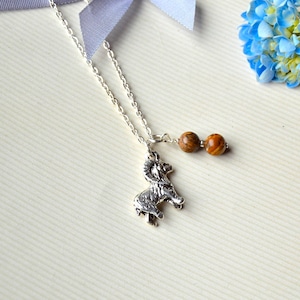 Handcrafted Goat and Genuine Picture Jasper Gemstone Charm Necklace| Minimalist Jewelry