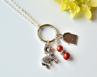 Handcrafted Goat and Genuine Red Jasper Gemstone Charm Necklace| Minimalist Jewelry