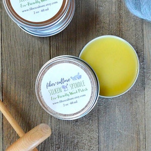 Silken Spindle Natural Wood Polish, 2 oz Tin, Beeswax Wood Balm, Handcrafted Eco Friendly Wood Polish