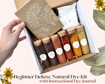 Natural Dye Kit, Botanical Dye Kit, Eco Dye Kit, Beginner Deluxe Dye Kit and Instructional Dye Journal for Protein fibers, Knitting Gift