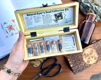 Natural Dyer's Seed-collectie en opslagset, gesneden houten geschenkdoos, natuurlijke kleurstofzaden, kweek je botanische kleurstoftuin, breicadeau