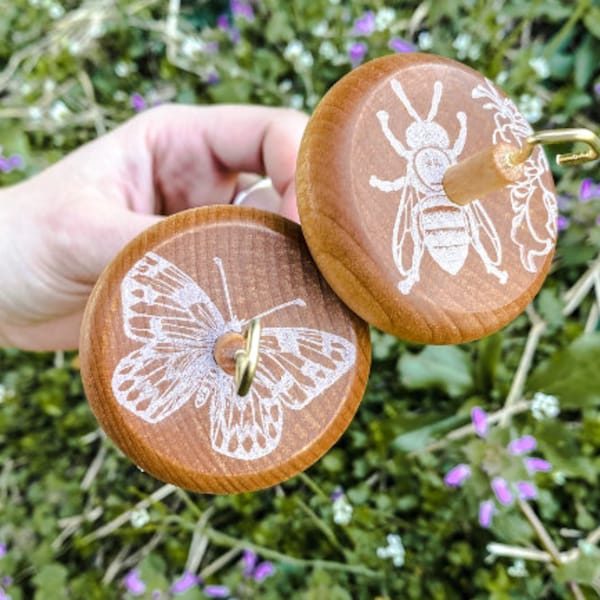 Native Pollinators Butterfly Spindle Kit, One of A Kind Wood Drop Spindle, Handcrafted Top Whorl Drop Spindle, Yarn Spinning