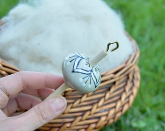 Sacred Lily Ceramic Drop Spindle, Top Whorl Drop Spindle, Hand Spinning, Comes with Free Wood Balm Sample