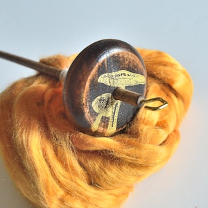 Golden Mushrooms houten spindel, spindel top whorl, houten spindel, drop spindel voor beginners