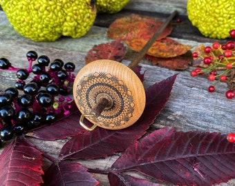 Autumn Dark Lace Wooden Drop Spindle, Top Whorl Drop Spindle, Wood Drop Spindle, Beginner Drop Spindle Kit