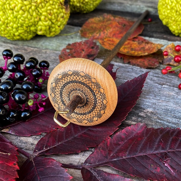 Autumn Dark Lace Wooden Drop Spindle, Top Whorl Drop Spindle, Wood Drop Spindle, Beginner Drop Spindle Kit
