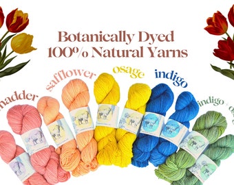 Naturally Dyed Yarn, 100% Wool Yarn Botanically Dyed, Madder Root Dye, Indigo Dyed Yarn, Safflower Dye, Rainbow Yarn, Eco Friendly Yarn