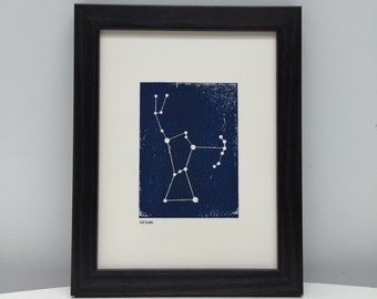 Framed Orion Constellation Print. Unique Original Woodblock Print. 8 x 6 Star Print. Birthday Gift. Home Decor.