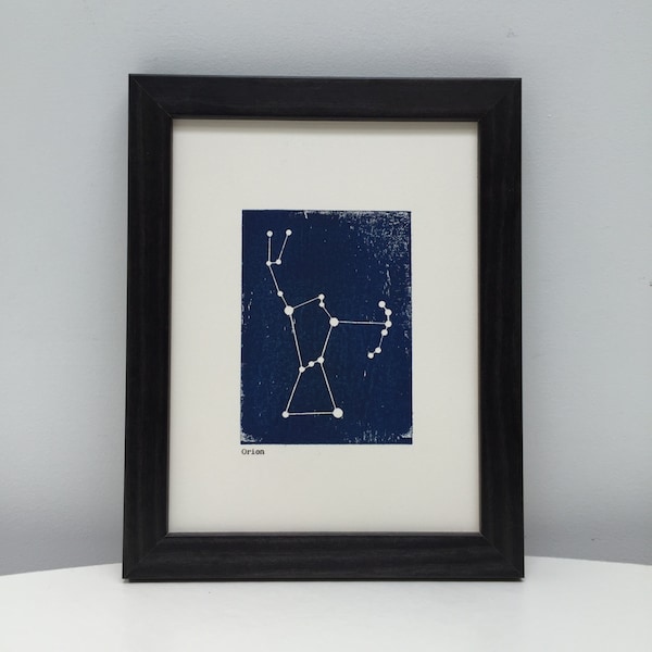 Framed Orion Constellation Print. Unique Original Woodblock Print. 8 x 6 Star Print. Birthday Gift. Home Decor. Night Sky Print.