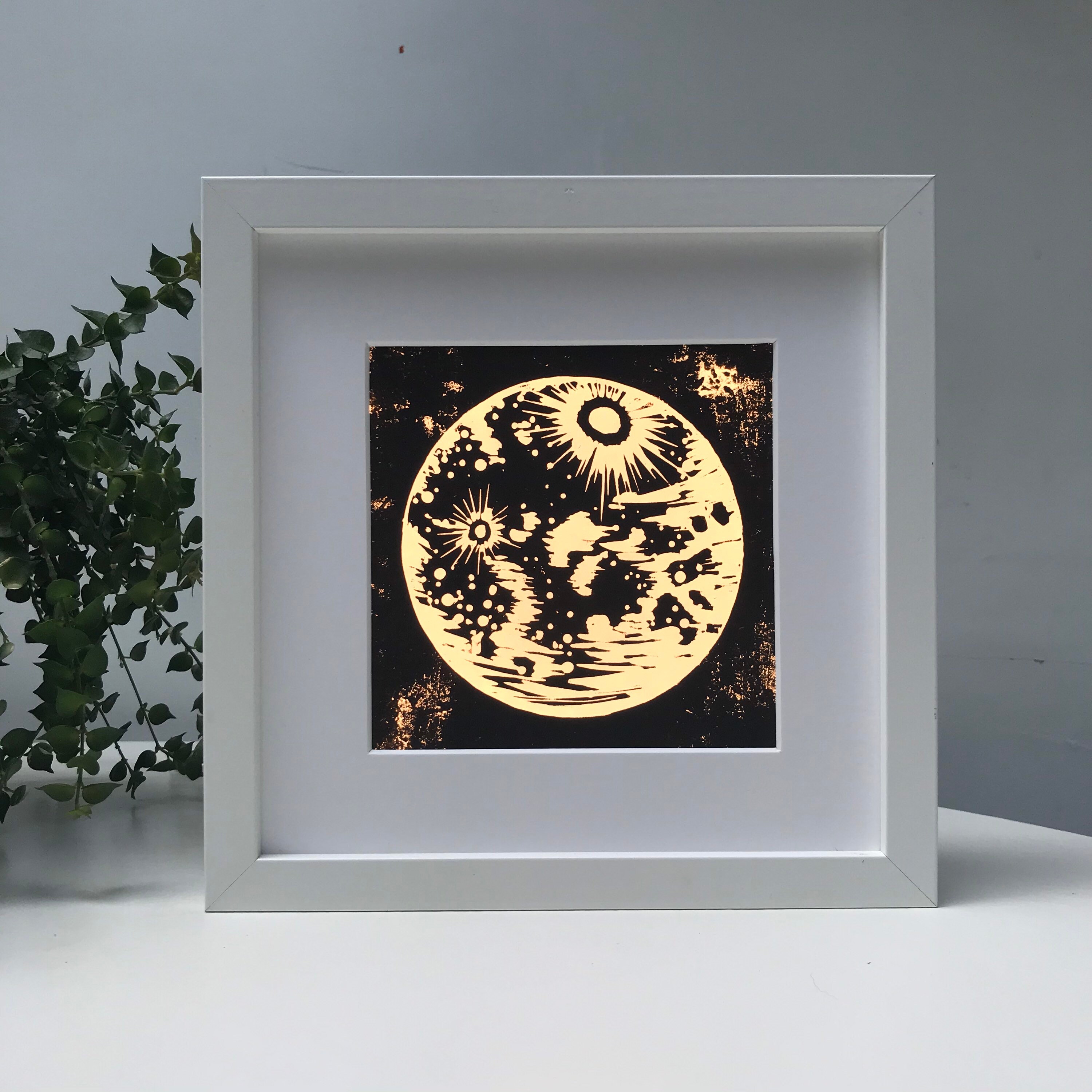 Moon Light Box Illuminated Woodblock Print Moon Wall Art Etsy