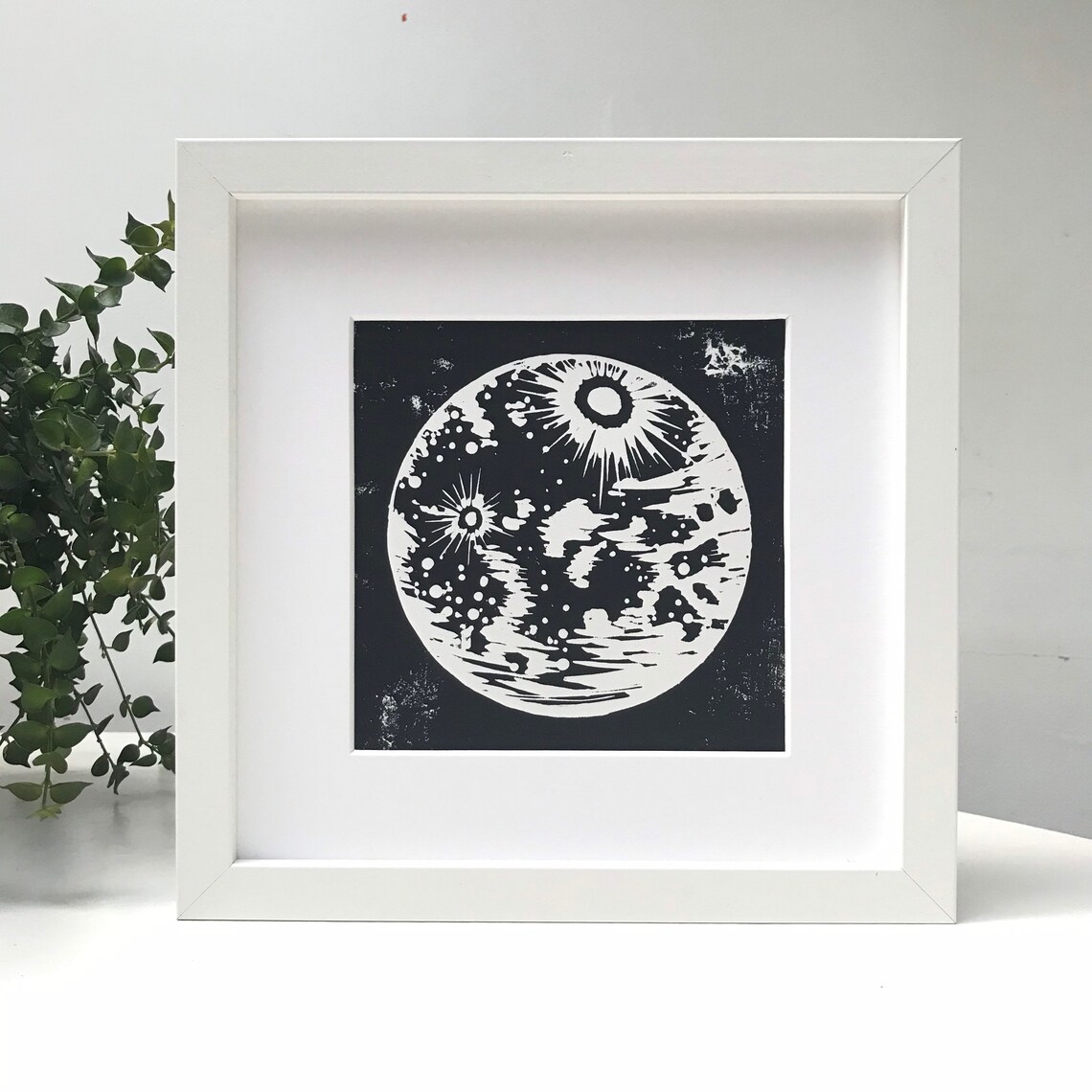 Moon Light Box Illuminated Woodblock Print Moon Wall Art Etsy