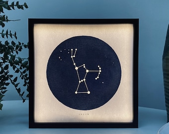 Orion Constellation Light box. Stars Night Light. Side Light. Illuminated Woodblock Print. Original Artwork.