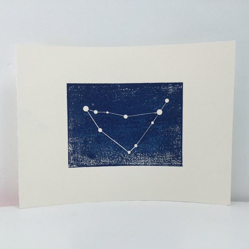 Capricorn Star Sign Constellation Zodiac Horoscope Personalised Woodblock Print. Unframed, Hand Typed. New Baby Gift. Birthday Gift. image 1