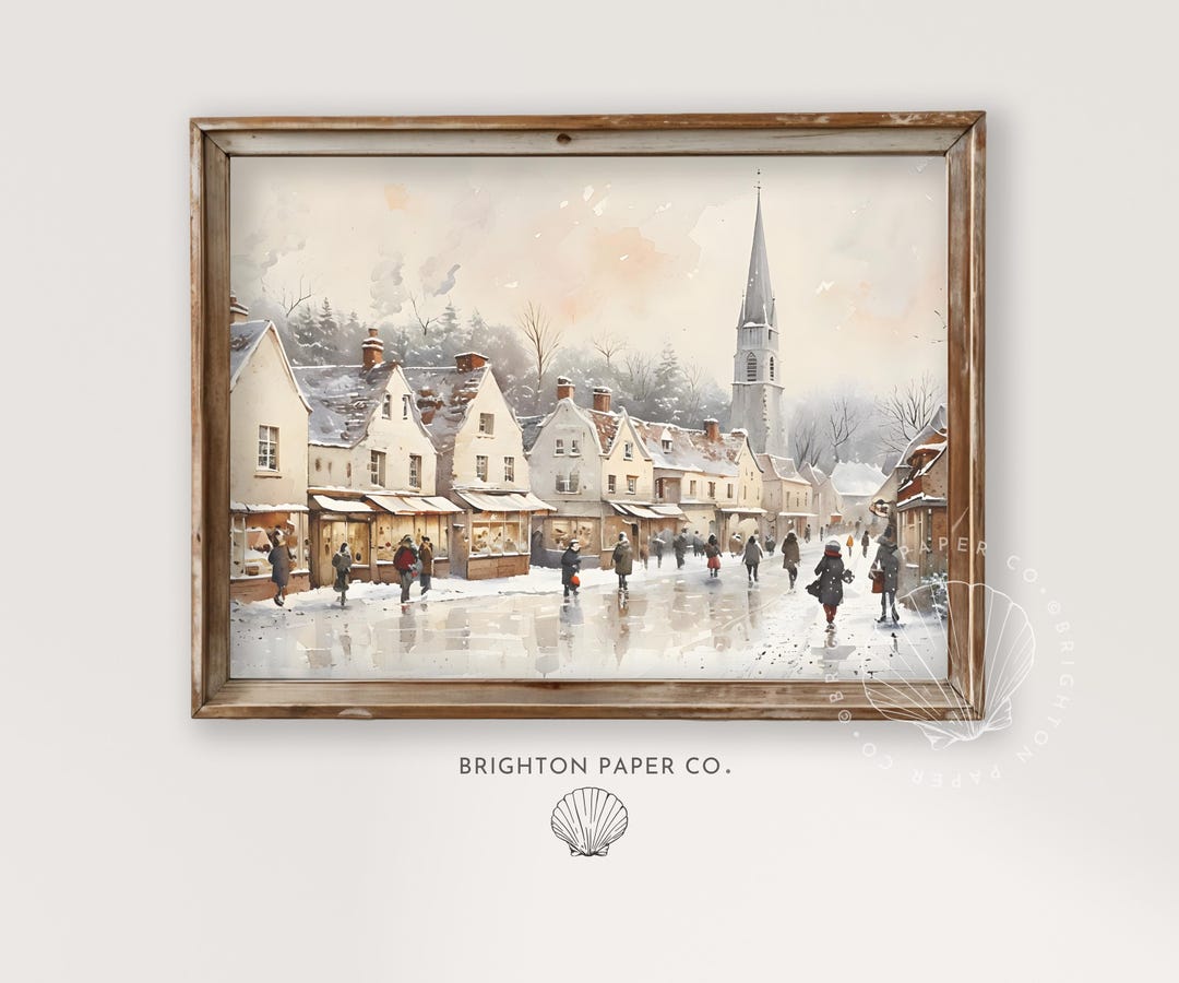 Christmas Wall Art Printable Winter Town Scene Art Print, Cozy Snowy ...