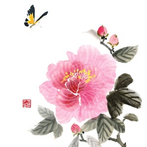 PEONY - Artprint - Japanese art - Japanese watercolor - Zen art - Illustration