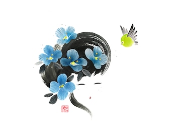 MADAME OEIL_DE_CHAT - Collection "Japanese Blue" - Artprint - Japanese art- Japanese watercolor - Zen art - Illustration