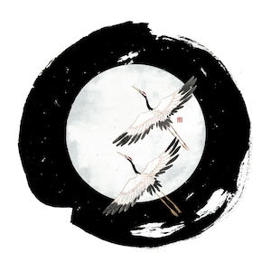 FLYING CRANES - “Kōyō” Collection - Artprint - Japanese art - Japanese watercolor - Zen art - Illustration