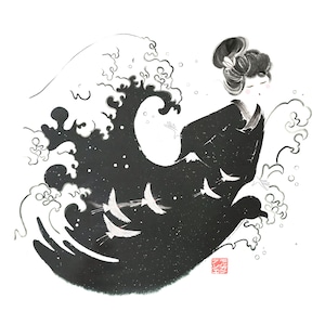 HOKUSAI'S WAVE Artprint Japanese art Zen illustration image 1