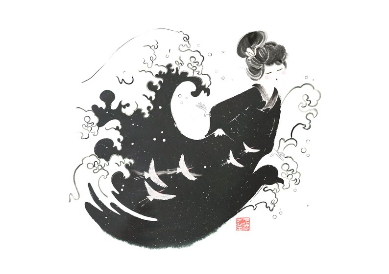 HOKUSAI'S WAVE Artprint Japanese art Zen illustration image 1