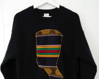 Black Kente Wax Nefertiti Sweater/Jumper