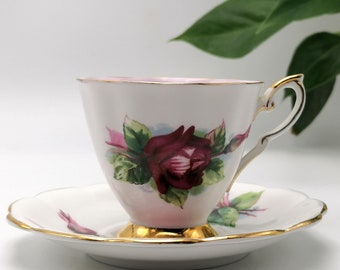 Vintage petite Royal Standard Wheatcroft Roses coffee cup and saucer. Beautiful deep pink &#39;Grand Gala&#39; design from the World Famous Roses.