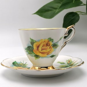 Vintage petite Royal Standard Wheatcroft Roses coffee cup and saucer. Lovely yellow &#39;Mdme Ch Sauvage&#39; design from the World Famous Roses.