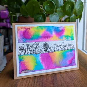 Aquarelle néon doodle amour carte - carte de voeux originale faite main unique - unique en son genre