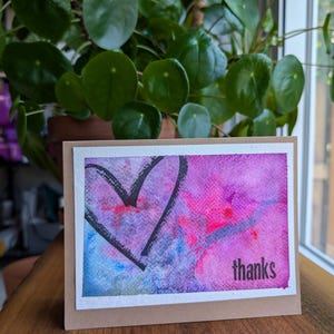 Cartes de remerciement faites main - papeterie de gratitude unique - aquarelle peinte à la main et cartes de remerciement techniques mixtes