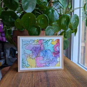 Unique - peinte à la main - carte de voeux unique en son genre avec de minuscules oeuvres d'art - aquarelle et encre techniques mixtes - carte de voeux faite à la main au Canada