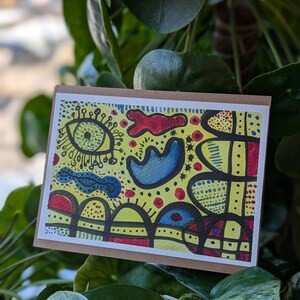 Carte de voeux unique peinte à la main inspirée de Yayoi Kusama - Carte cadeau unique avec peintures au faisceau