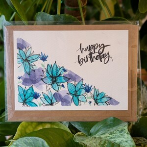 Handmade Birthday Cards – one of a kind unique watercolour and mixed media Birthday Cards - vivid floral Watercolour with ink