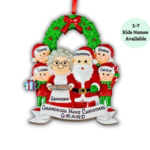 Grandkids with Grandparents Personalized Christmas Ornament | Handmade Customized Tree Decor Holiday Gift Keepsake Grand Children Cousins