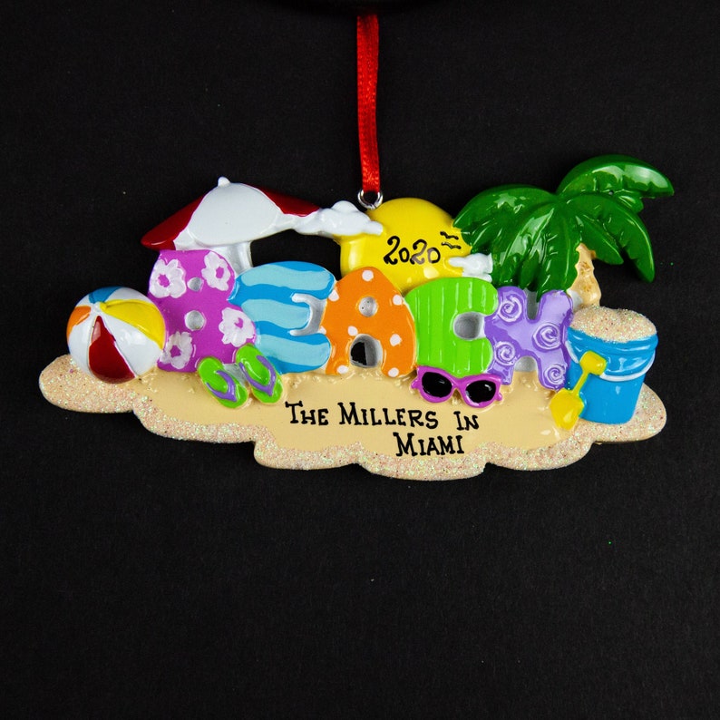 Sun Tropical Beach Ornament Personalized Christmas Tree Decor Single Person or Family Vacation Customized Holiday Gift Palm Tree Sand