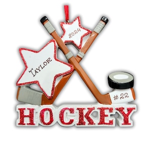 Enfeite de hóquei feito à mão: presente de Natal personalizado, nomes personalizados