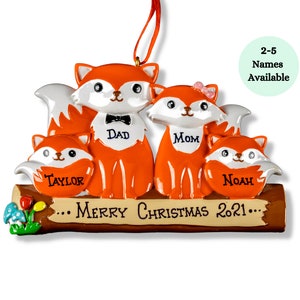 Personalized Christmas Gift Fox Family Ornament Holiday Tree Decor Custom Name Gifts Christmas Tree Decor Personalised Holiday Gift For Her