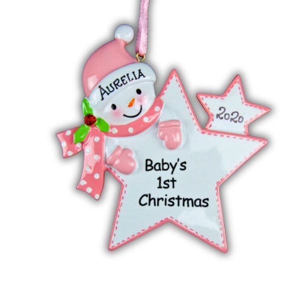 Babys 1. Weihnachten 2023 Personalisierte Verzierung Weihnachtsbaum Dekoration Neugeborene Baby Mädchen Geschenk Rosa Stern Baby Mädchen erstes Weihnachtsgeschenk