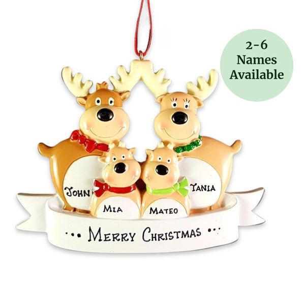 Moose Personalized Family Ornament | Hand Personalised Reindeer Christmas Tree Decor With Custom Handwritten Names Year Holiday Gift