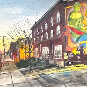 Original Watercolor Painting - Mural in Wilmington, Delaware - Artist Rachel Van Wylen
