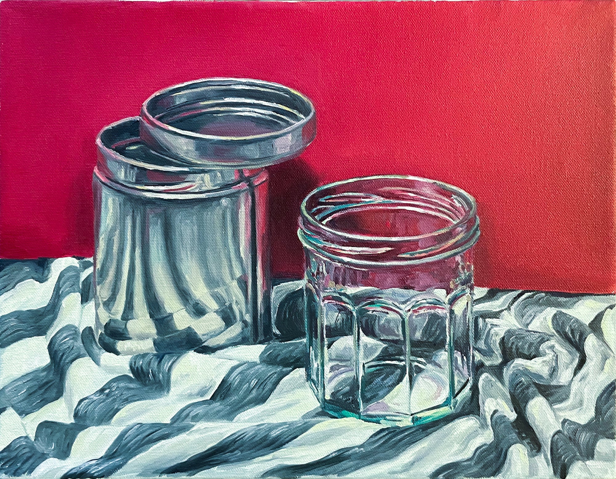 Original Oil Painting on Canvas - Still Life With Glass Bonne Maman Jar ...