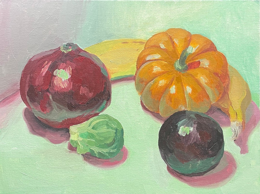 Original Oil Still Life Painting - Vegetables and Fruit With a Green ...